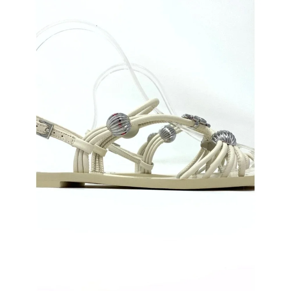 TORY BURCH CREAM LEATHER GLADIATOR SANDALS WITH SILVER HARDWARE NEW IN BOX